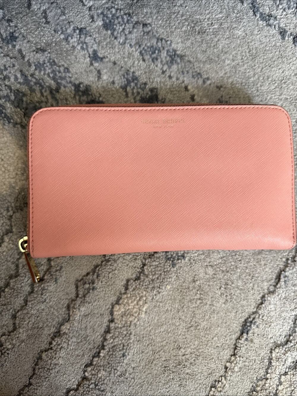 Henri Bendel Zip Around Leather Wallet Clutch Coral Pink